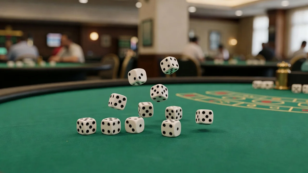 Dados rolando no jogo Bac Bo em mesa de apostas no Brasil