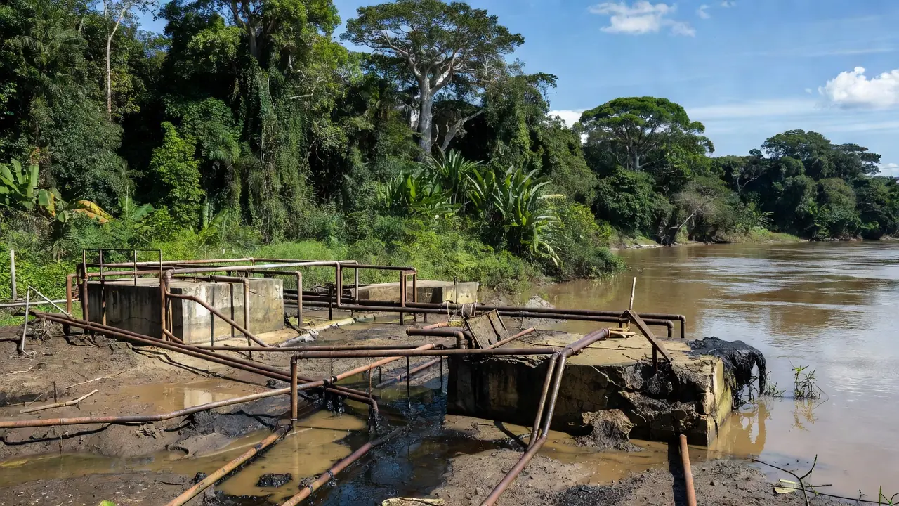 Estação de tratamento de esgoto precária na região Norte do Brasil