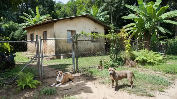 Casa no bairro Nacional de Porto Velho com pitbulls no quintal