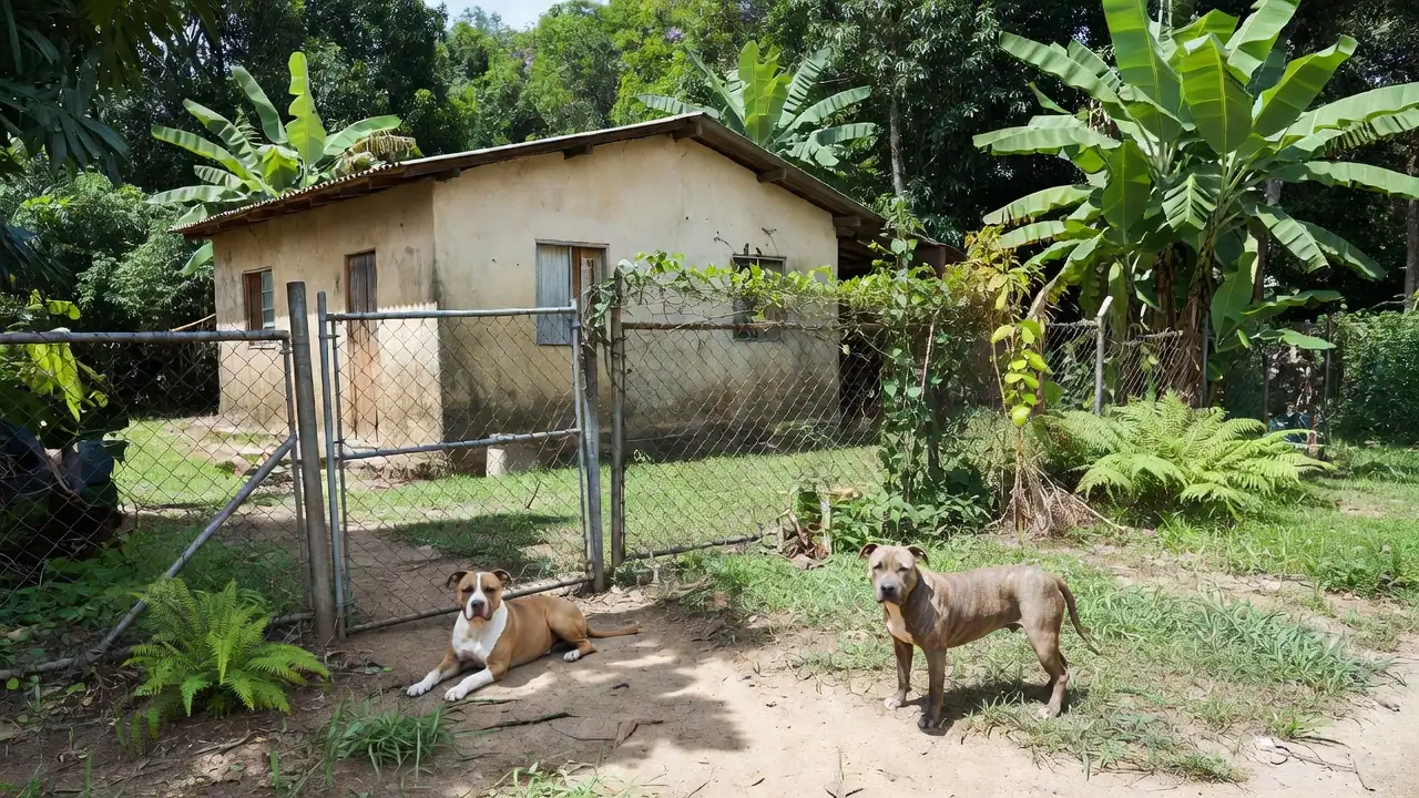 Casa no bairro Nacional de Porto Velho com pitbulls no quintal