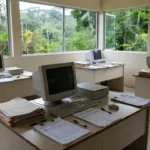 Interior de CRAS em Porto Velho com equipamentos para cadastramento no CadÚnico