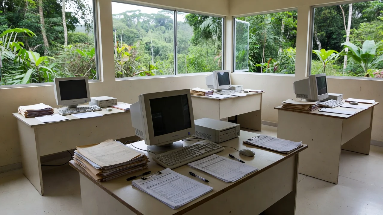 Interior de CRAS em Porto Velho com equipamentos para cadastramento no CadÚnico