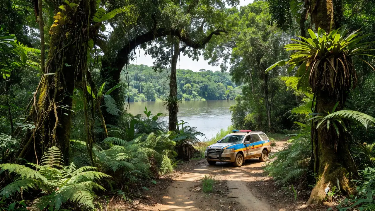 Viatura da polícia em operação na Ponta do Abunã, Rondônia