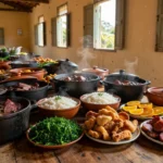 Mesa com feijoada tradicional em evento da OAB em Porto Velho, Rondônia