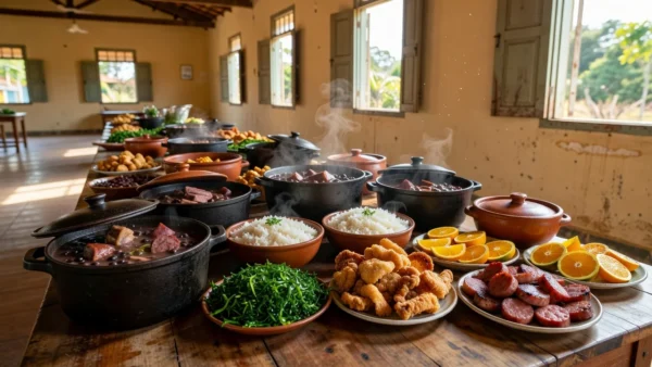Mesa com feijoada tradicional em evento da OAB em Porto Velho, Rondônia
