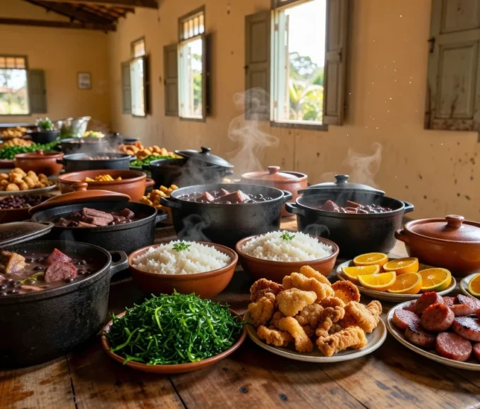 Mesa com feijoada tradicional em evento da OAB em Porto Velho, Rondônia