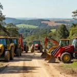 Máquinas pesadas em área rural de Rio Crespo, Rondônia, para contratação de equipamentos públicos.
