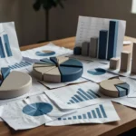 Gráficos e documentos com dados inflados em mesa de escritório
