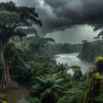 Chuva caindo na floresta amazônica no Norte do Brasil