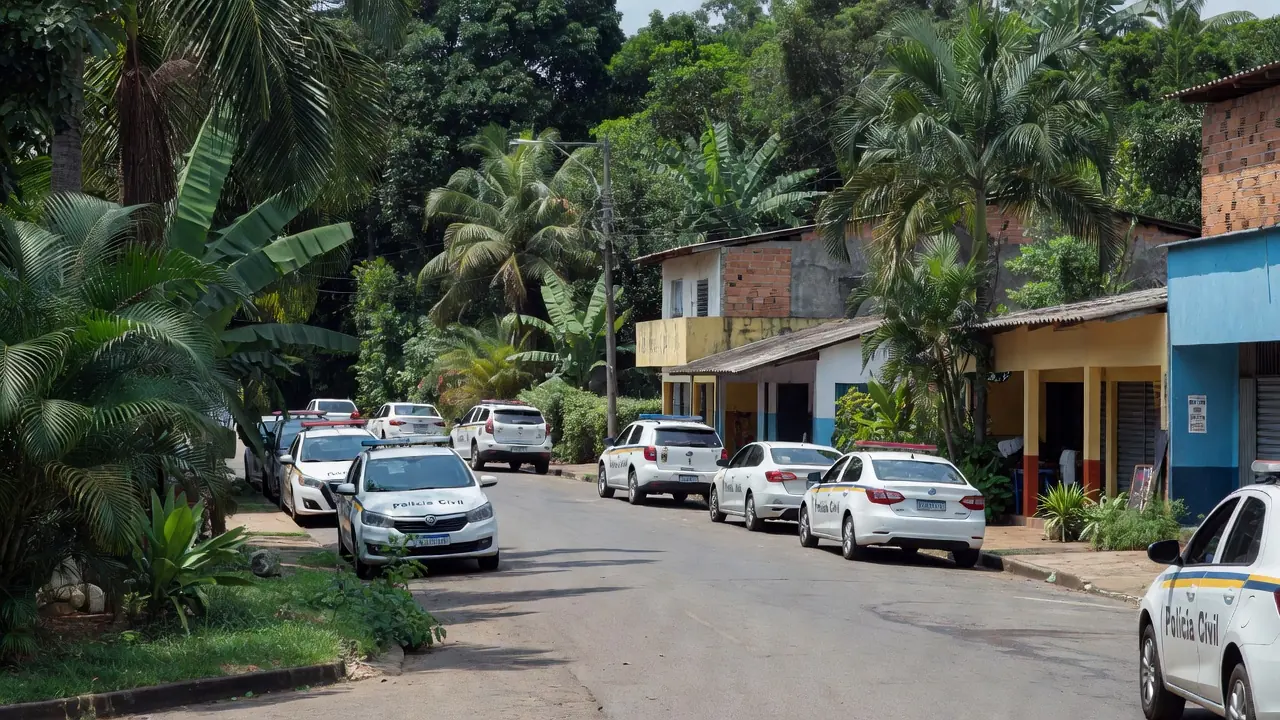 Viaturas da Polícia Civil em operação contra tráfico em Ariquemes
