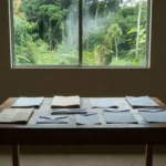 Documentos e verbas eleitorais limitadas em mesa em escritório em Rondônia
