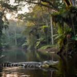 Jacaré na Reserva Cuniã simbolizando manejo sustentável na Amazônia