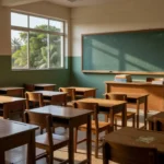 Sala de aula em escola pública brasileira sobre convocação de professores pela Seduc