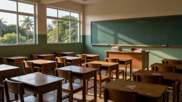 Sala de aula em escola pública brasileira sobre convocação de professores pela Seduc