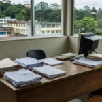 Escritório do INSS em Porto Velho com documentos sobre investigação