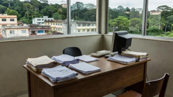Escritório do INSS em Porto Velho com documentos sobre investigação