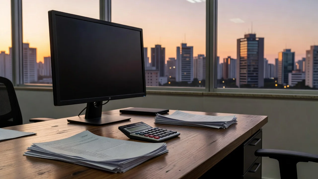 Escritório brasileiro com mesa de trabalho simbolizando preferência por aumento salarial