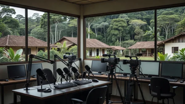 Estúdio de rádio e TV representando propaganda eleitoral em Rondônia