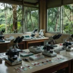 Laboratório em Porto Velho com equipamentos para diagnóstico de malária