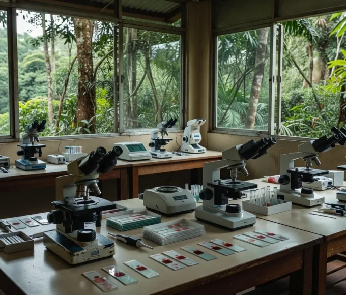 Laboratório em Porto Velho com equipamentos para diagnóstico de malária