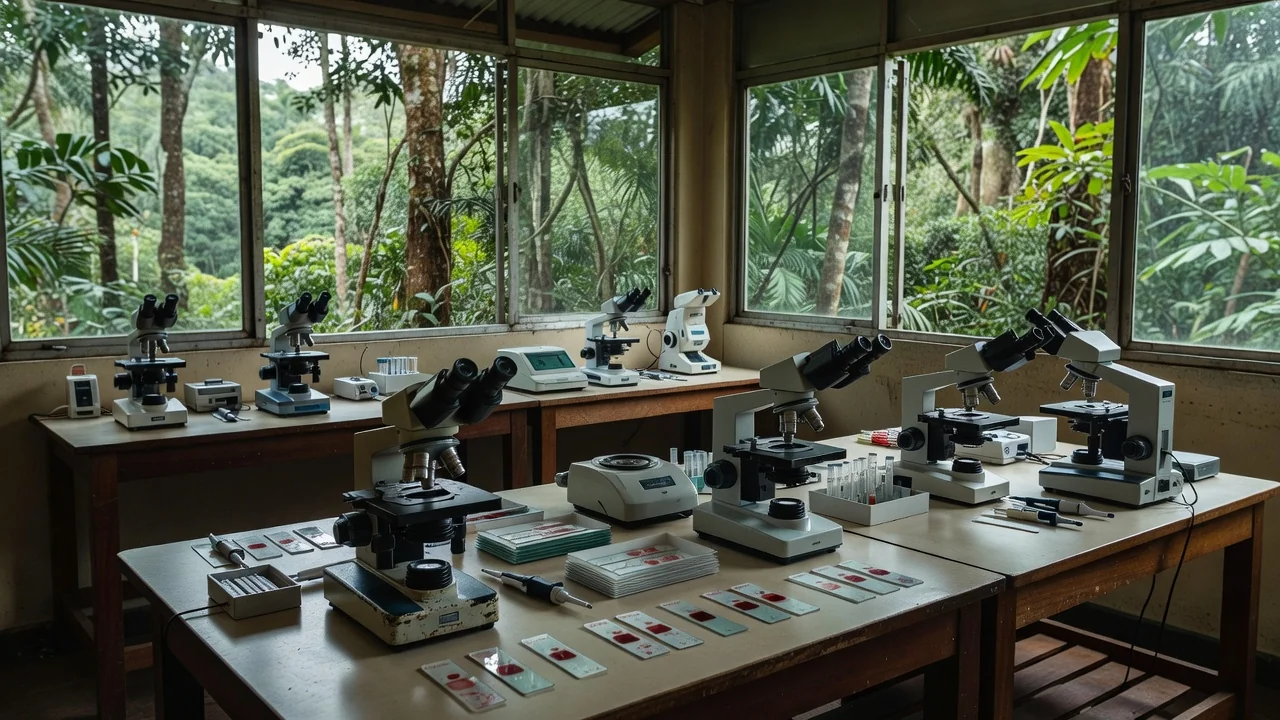 Laboratório em Porto Velho com equipamentos para diagnóstico de malária