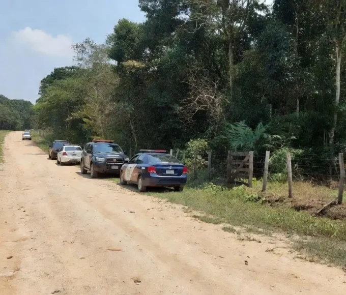Viaturas policiais em estrada rural de Minas Gerais após recaptura de criminosos