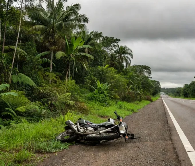 Motocicleta acidentada na BR-364 em Porto Velho após colisão