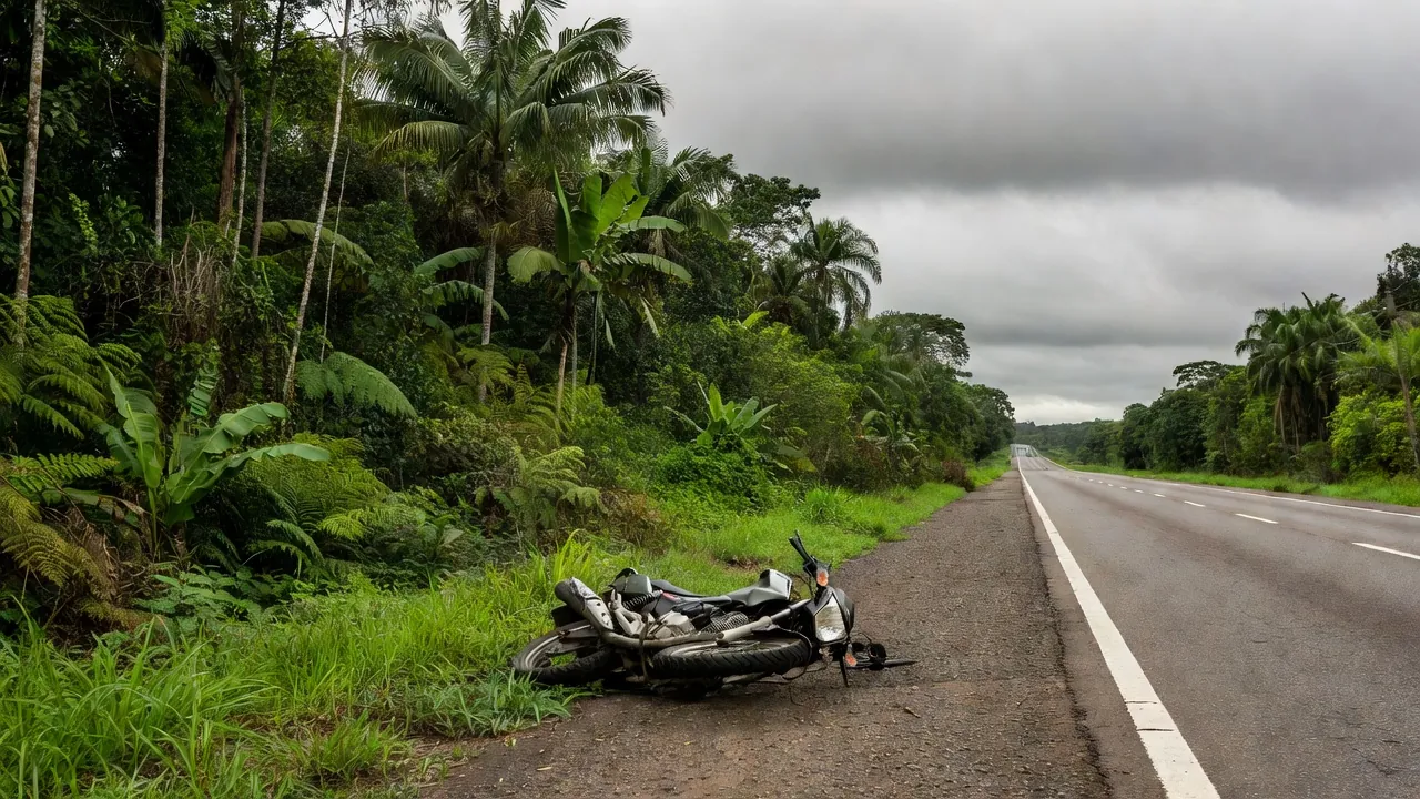 Motocicleta acidentada na BR-364 em Porto Velho após colisão