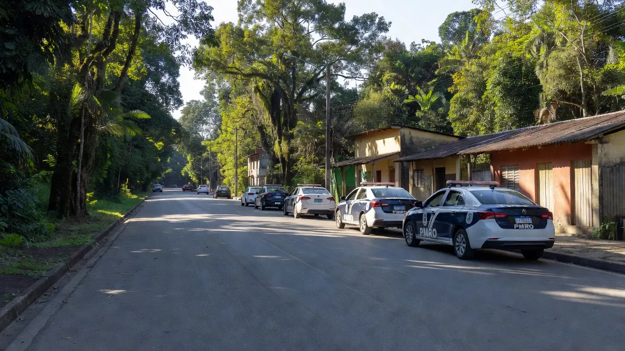 Viaturas da polícia militar nas ruas de Rondônia contra o crime