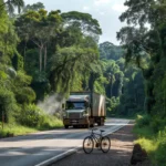 Rodovia BR-319 em Ariquemes com carreta e bicicleta após colisão